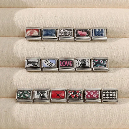 2026 Women Colored Star 1976 Eyes Heart Swan Watermelon Charms Italian Links Fit 9mm Bracelet Stainless Steel DIY Making Jewelry