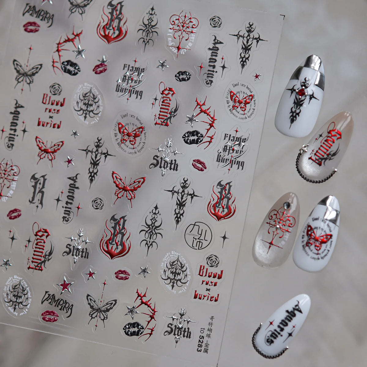 Thin and Tough Nail Stickers 3D Dark Gothic Impression Self Adhesive Nail Art Stickers European Letter Nail Decorations Stickers