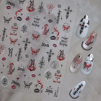 Thin and Tough Nail Stickers 3D Dark Gothic Impression Self Adhesive Nail Art Stickers European Letter Nail Decorations Stickers