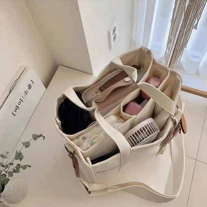 Women's Casual Canvas Handbag Multi-pocket Large Capacity Tote Bag Adjustable Shoulder Strap Casual Shoulder Shopper Bag Female