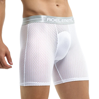 Men's Extra Long Sports Underwear Boxer Running Anti-Wear Legs Large Size Ice Silk Loose 100kg Fat Guy Four Corners