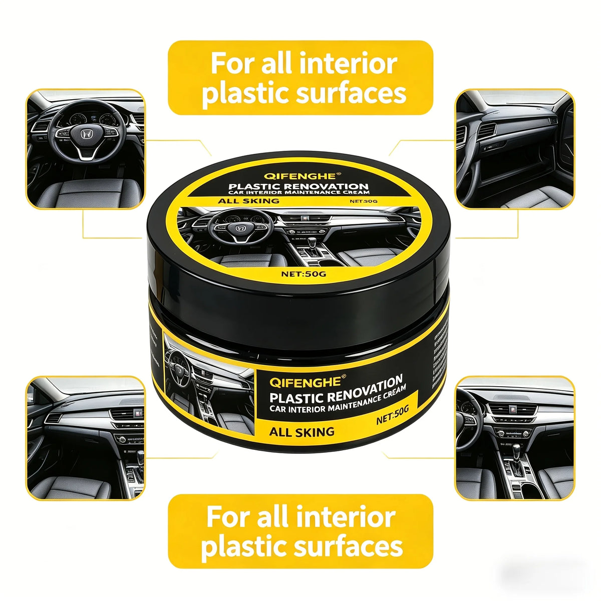 QIFENGHE Plastic Renovation Cream - Car Interior Plastic & Trim Restorer, Revives Faded Black Dashboard & Door Panels, Long-Last
