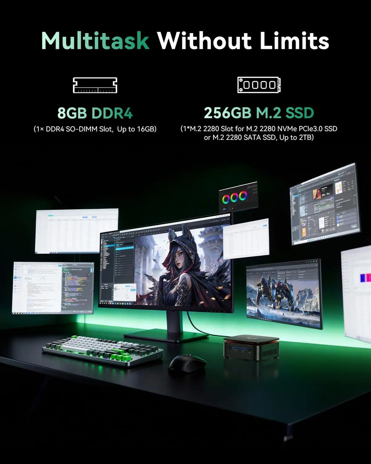 KAMRUI Mini PC Ryzen 3 3250U 8GB DDR4 256GB SSD  Small Desktop Computer Windows11 Pro WiFi5 4K Dual Display for Home Office