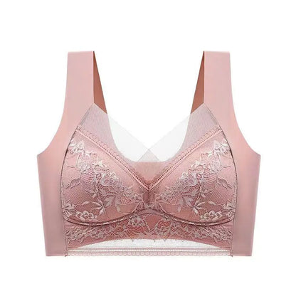 3Pcs Women Lace Bra Perspective Push Up Ice Silk Deep V Bralette Bra Sexy Lingerie Tops Plus Size Cup Mom's underwear L-5XL