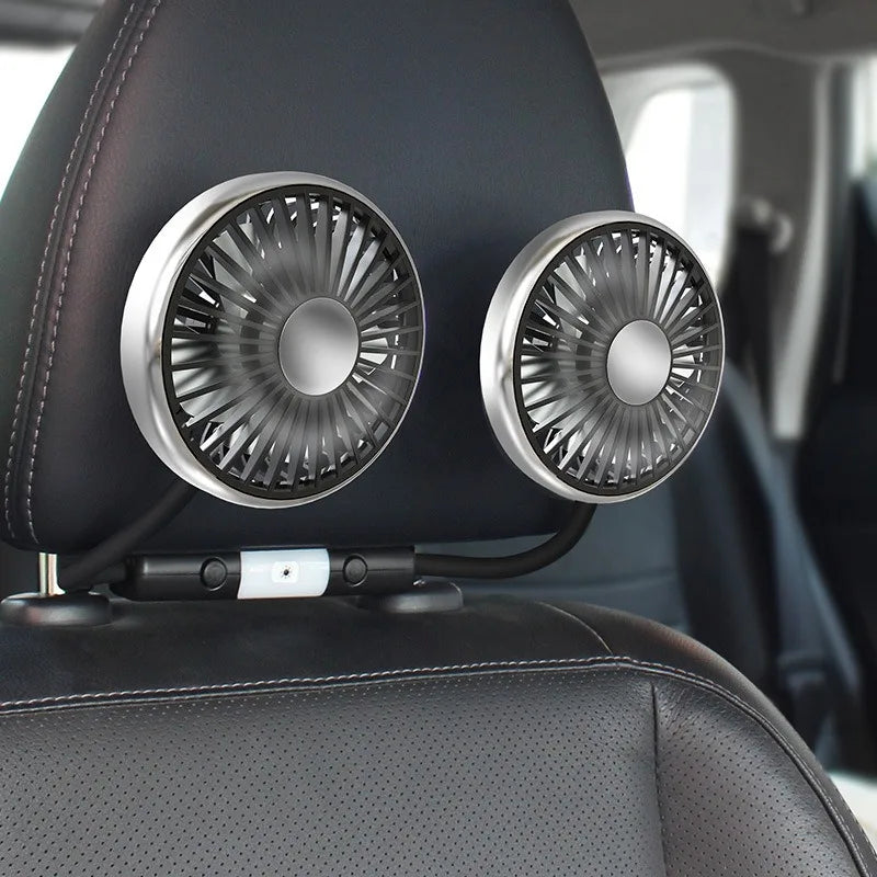 EAFC 3-speed Car Seat Back Cooling Fan USB Charge Dual Head Fan LED Lighting 360 Degree Rotation Neck Cooler for Home Use Travel