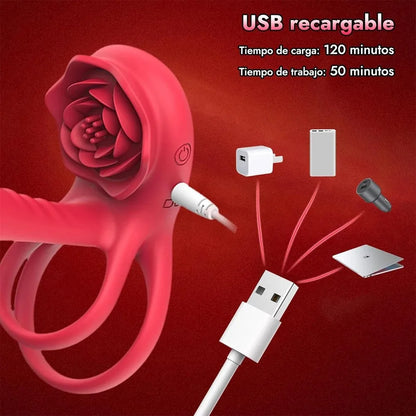 Rose Cock Ring Vibrator G Spot Nipple Clitoral Stimulator Male Penisring Delay Ejaculation Sex Toys for Couple 18+