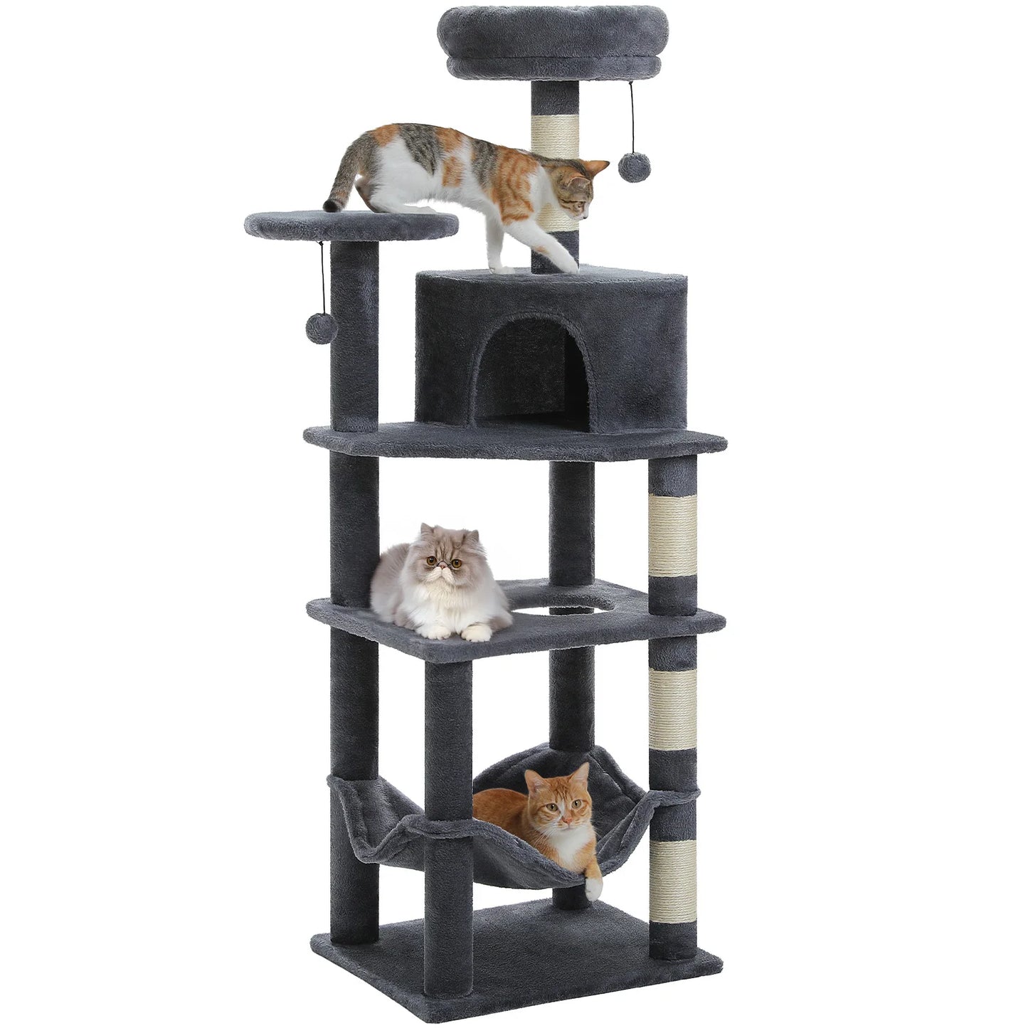 Multi-Level Cat Tree for Indoor Cats Large Cat Tower with Cozy Condo Hammock Sisal Scratching Posts Cat Scratchers Bed Cat Toys
