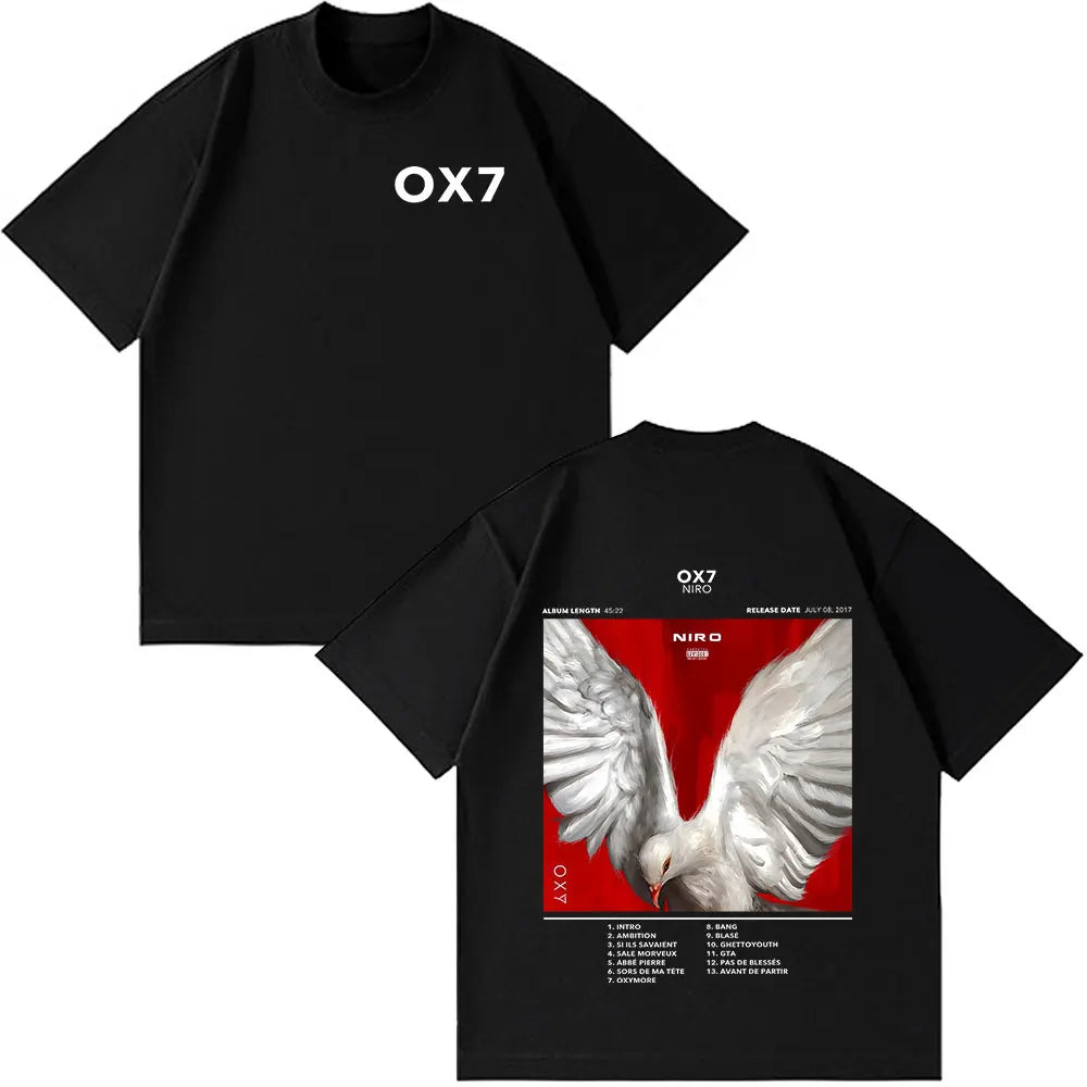 Rapper Niro OX7 Album T-shirt Men Women Clothes Hip Hop Fashion Pop Music T-shirts Male Casual Cotton Vintage T Shirt Streetwear