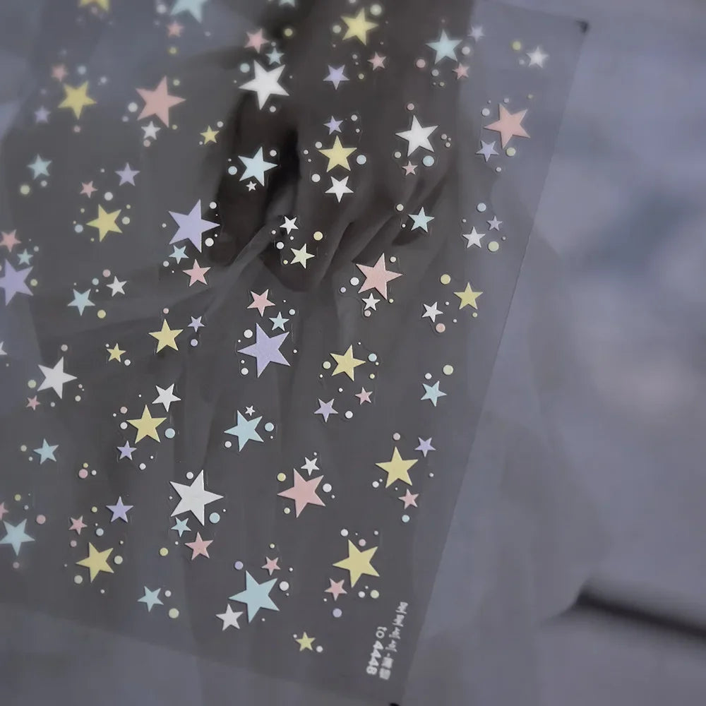 Grid Patterned Star Bowknot Cherry Polka Dot Line Colorful Geometric Five-pointed Star Adhesive Nail Art Sticker Manicure Decal