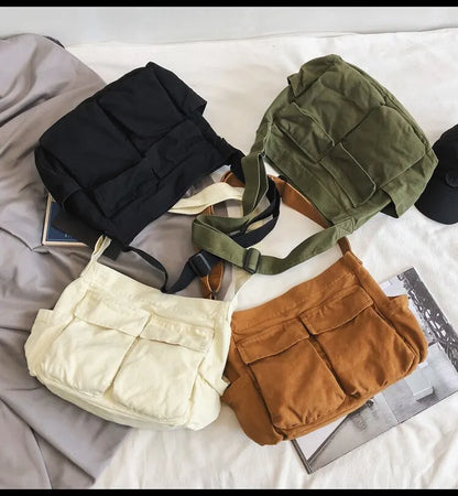 Classic Vintage Canvas Shoulder Bag Women Solid Soft Travel Women Crossbody Bag Large Capacity Fashion Handbag Tote Bag Women
