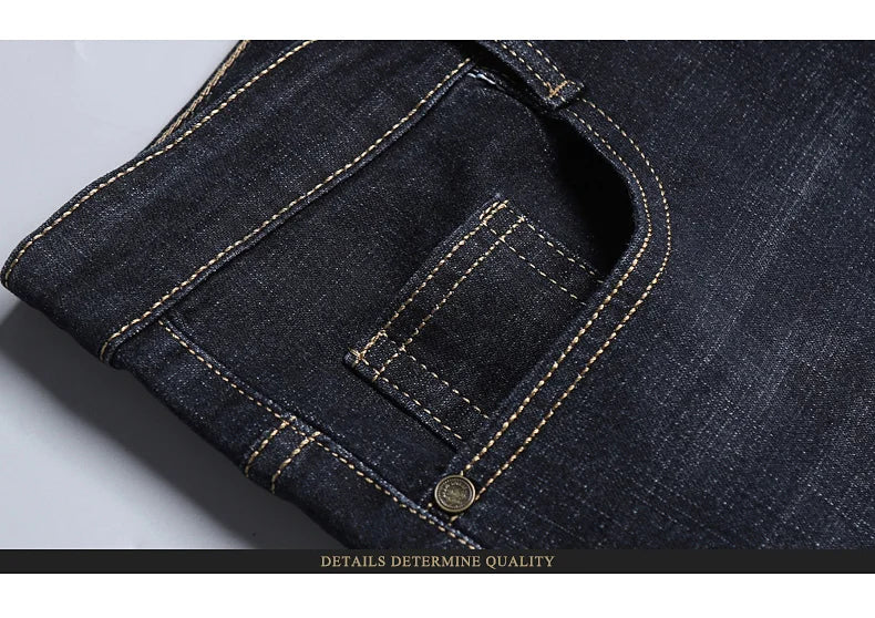 Men's Soft Straight Denim Pants 2025 Autumn Classic Business Black Biker Jeans Overalls Masculino Pantalone Hombre Mannen Homme