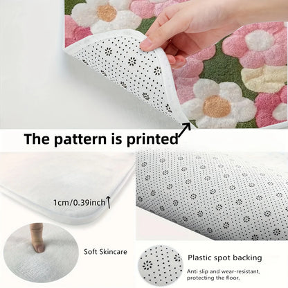 Vibrant Floral Bath Mat – Ultra-Soft, Quick-Dry & Non-Slip Rug for Bathroom, Kitchen & Entryway, Ideal Housewarming Gift