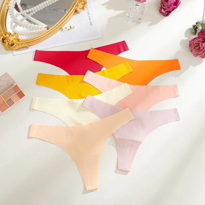 8PCS/Set Women Seamless Ice Silk Thongs Panties Female G-String Breathable Underwear V Waist Sexy Lingerie Ultra Thin Bikini