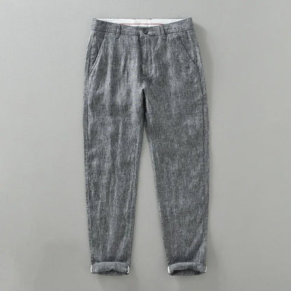 Summer New Pure Linen Casual Slim Pants for Men Clothing Thin Breathable Streetwear Men Trousers EC1335
