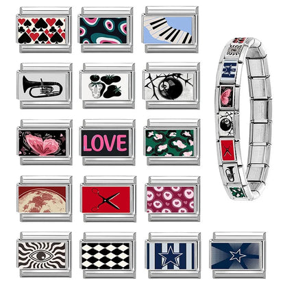 2026 Women Colored Star 1976 Eyes Heart Swan Watermelon Charms Italian Links Fit 9mm Bracelet Stainless Steel DIY Making Jewelry