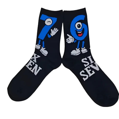 67 Cartoon Number Socks Funny Letter Mens Mid Calf Internet Gaming Comfortable Running Sports Sock