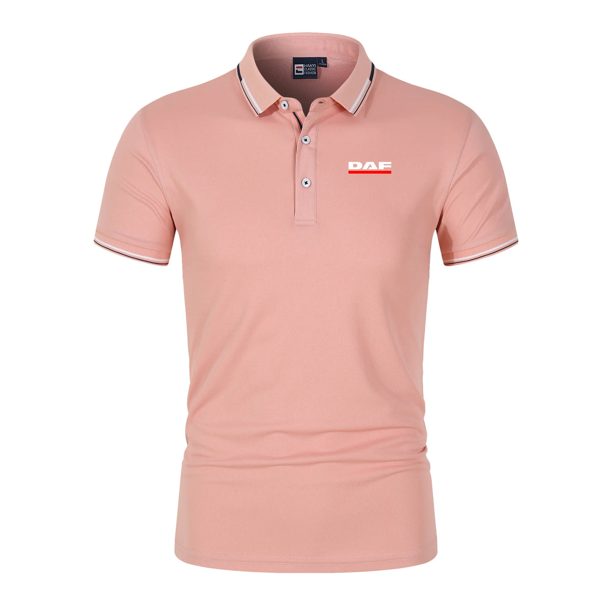 Men'S Casual Short Sleeve Polo Shirt DAF Logo Print Striped Color Block Sporty Style Collared Golf Shirt For Summer