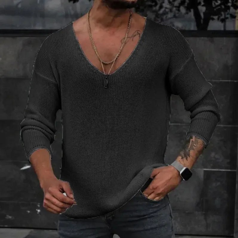 New 2026 Men's Casual Long Sleeve Knitted Sweaters Tops Solid Fashion Pullover Tops For Men Harajuku V-neck Streetwear Jumper