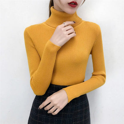 2026 Autumn Winter Sweater Women Knitted Ribbed Pullover Sweater Long Sleeve Turtleneck Slim Jumper Soft Warm Pull Femme