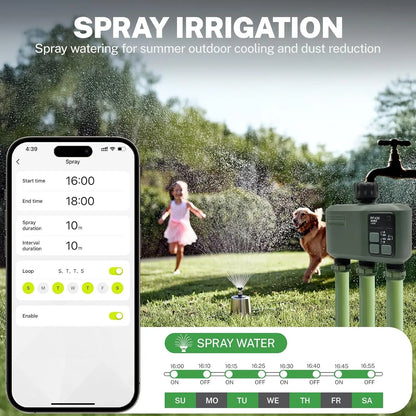3 Zone Water Timer with, Tuya Wifi+RF433, Featuring IPX5 Waterproof, Rain Delay, Intelligent Irrigation, Suitable for the Garden