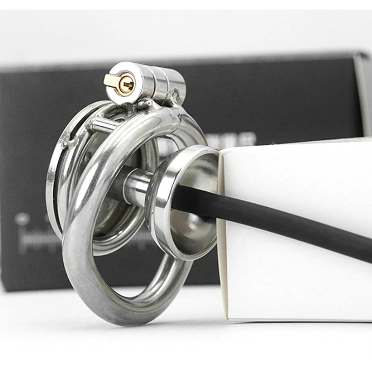 Urethral Inverted Negative Male Chastity Lock Flat Cock Cage with Metal Urethral Catheter for Couple Men Penis Ring Bondage BDSM
