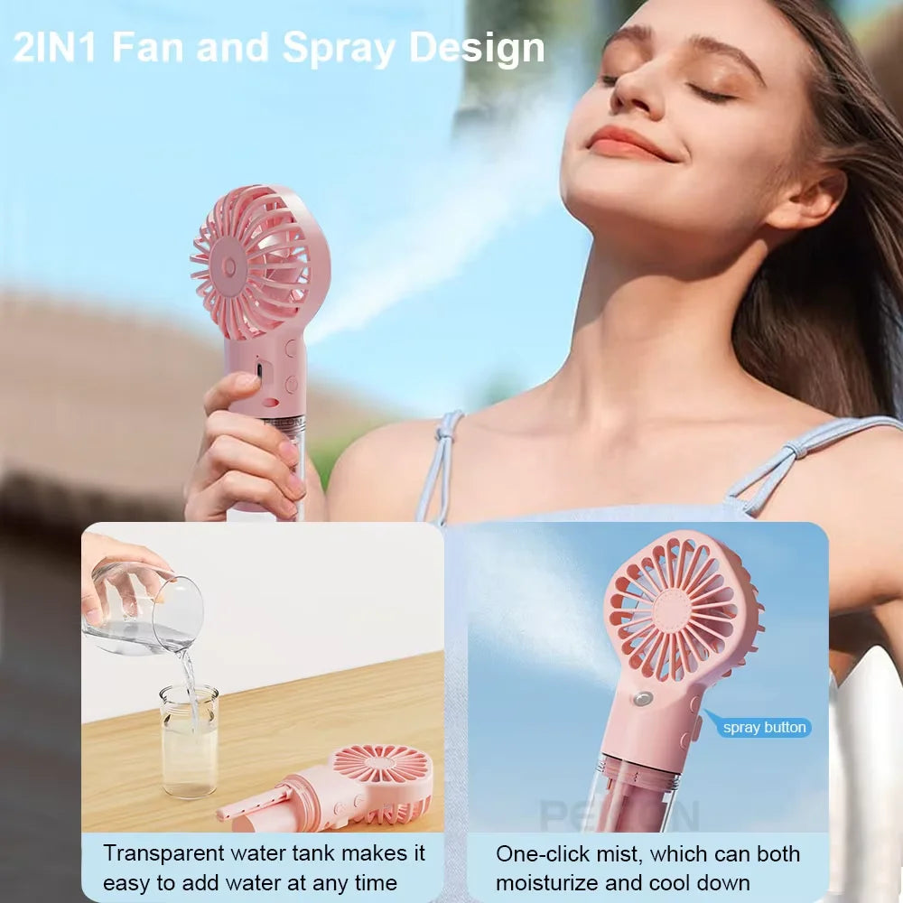 Portable Handheld Spray Fan - USB Charging Mini Humidifier Fan, Suitable for Travel and Outdoor Use as a Handheld Fan