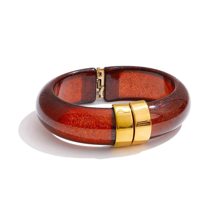 Yhpup 66mm Green Pink Brown Purple Acrylic Thick Bracelet Bangle for Women Stainless Steel Arrivals 2025 Wrist Jewelry Gift