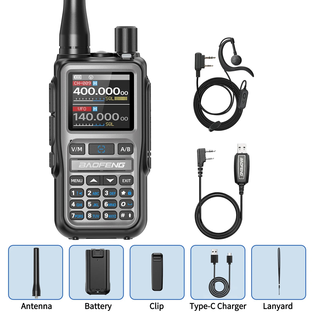 BAOFENG UV-5R Mini Walkie Talkie Full Band Bluetooth Programming Wireless Copy Frequency 2 PTT AM FM Type-C Long Range Ham Radio