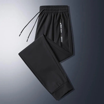 Men's Summer Ice Silk Pants Mesh Quick drying Ankle-banded Breathable Casual Thin Pants Loose Elastic Pants Sports Trousers