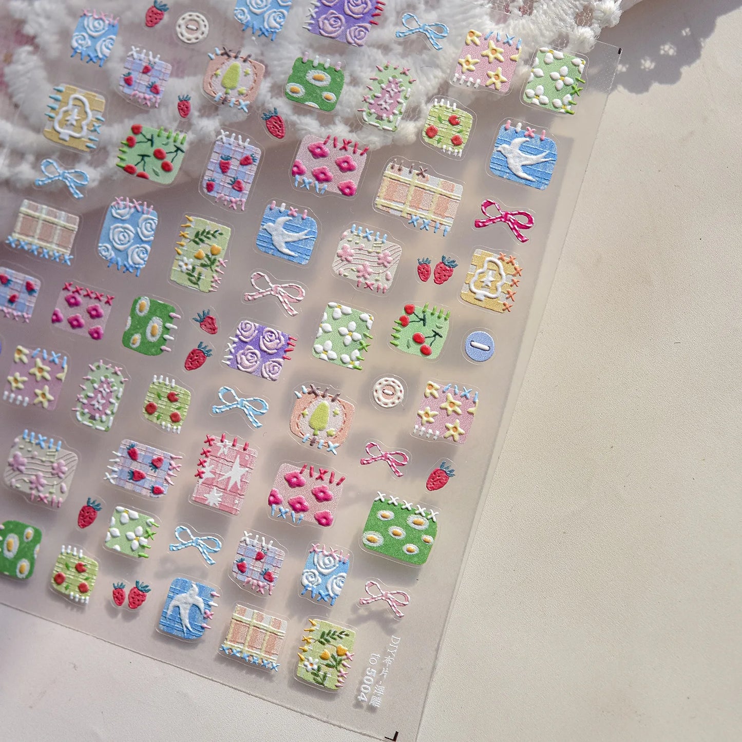 1Sheet 5D Soft Embossed Relief Nail Stickers Cute Daisies Self Adhesive Slider Stickers Press On Nails DIY Japanese Nail Art Dec