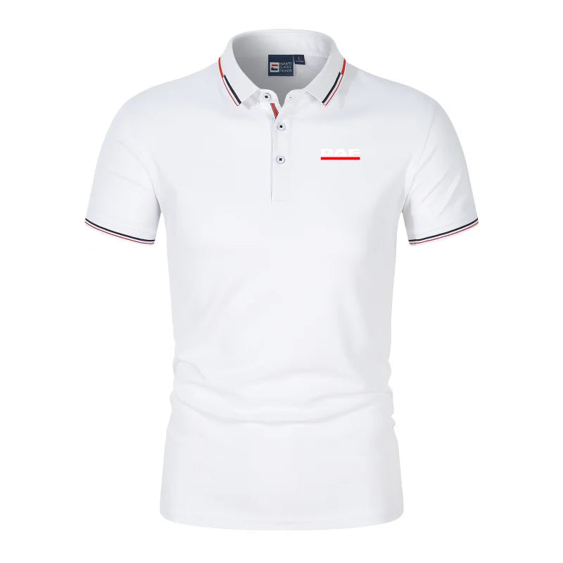 Men'S Casual Short Sleeve Polo Shirt DAF Logo Print Striped Color Block Sporty Style Collared Golf Shirt For Summer