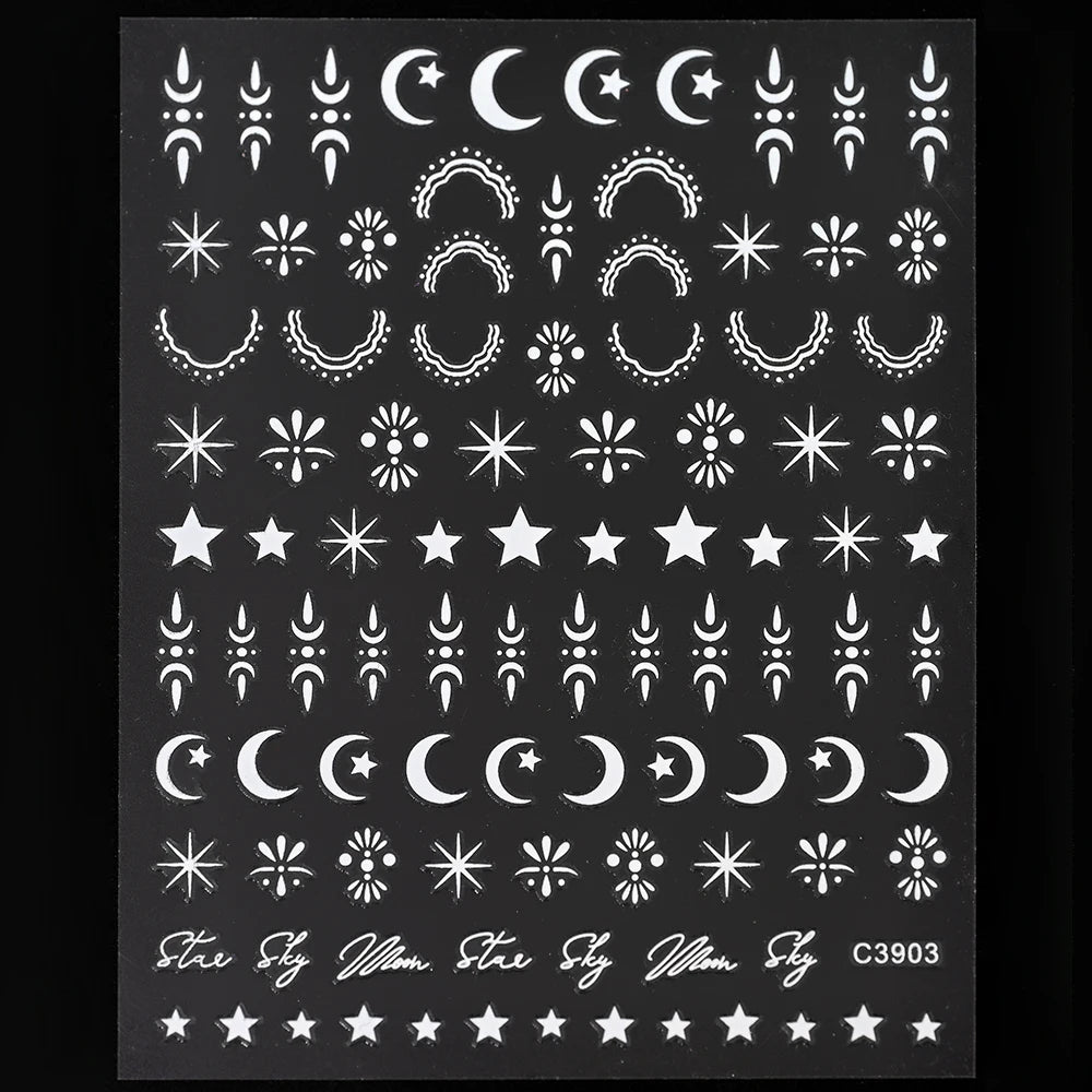 Black White Star 3D Nail Art Sticker Y2K Pentagram Self-Adhesive Decals Laser Shiny Glitters Starlight Manicure Ornaments Slider