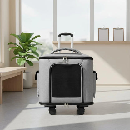 Rolling Pet Carrier Quiet Wheels Feline Carrier Suitcase Feline Travel Bag Large Capacity Portable for Outdoor