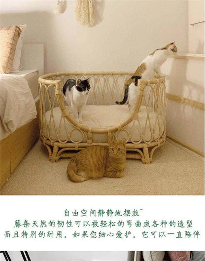 Natural Rattan Artist Pet Bed Weaving Princess Light Luxury Pet Bed Japanese Vintage Pet Products Haustierbett XY40CWC