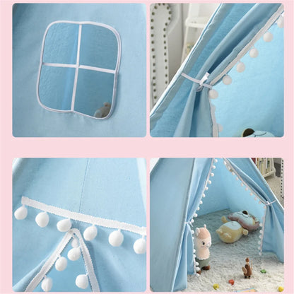 Portable Children Play Tent 1.6m/1.3m Indoor Play House Wigwam Child Tipi Teepee Toddler Ball Pit Castle Play Room for Girls