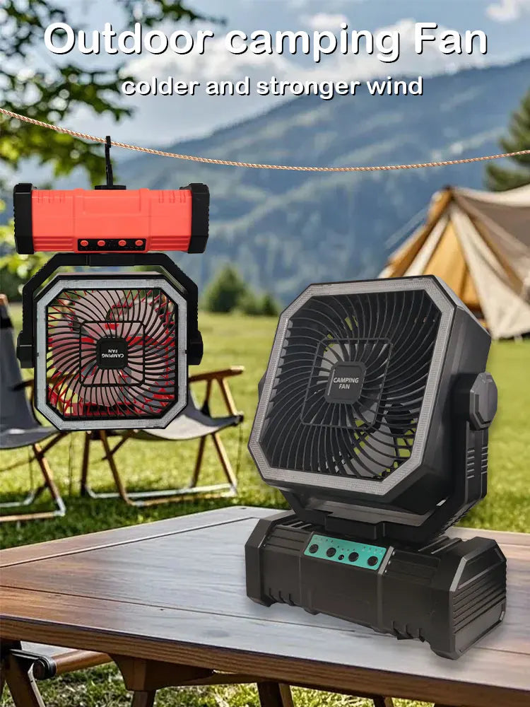 20000 mAh Wireless Battery-Powered Camping Fan with LED Light and Remote Control, 4 Speeds, Timer Function, USB Interface
