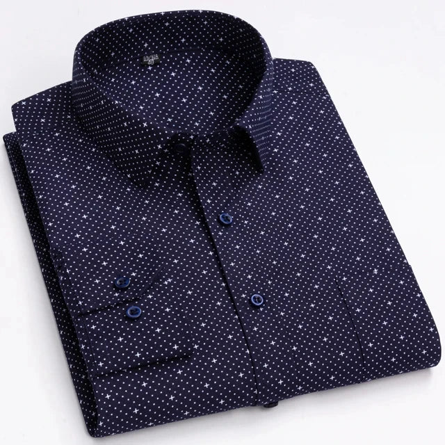 Men's Long Sleeve Shirt High-quality Fashion Casual Print Plaid Stripe Single Pocket Fit Business Formal Office Four Season Top