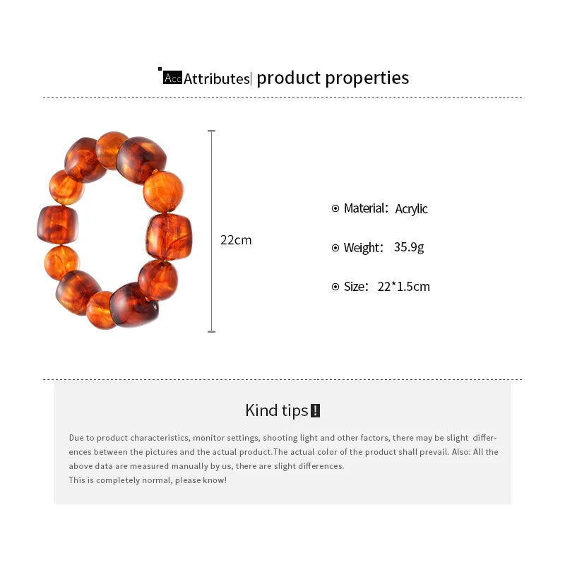 Acrylic Irregular Square Round Beaded Bracelet for Women European and American Simple Bracelet Korean Fashion Hand Accessories
