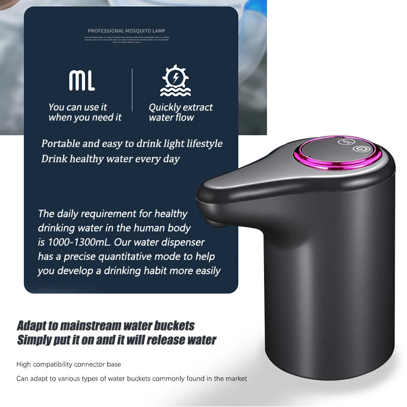 Electric Water Pump, Automatic Intelligent Household Bottled Purified Water Dispenser, USB Charging, Wireless Water Pump