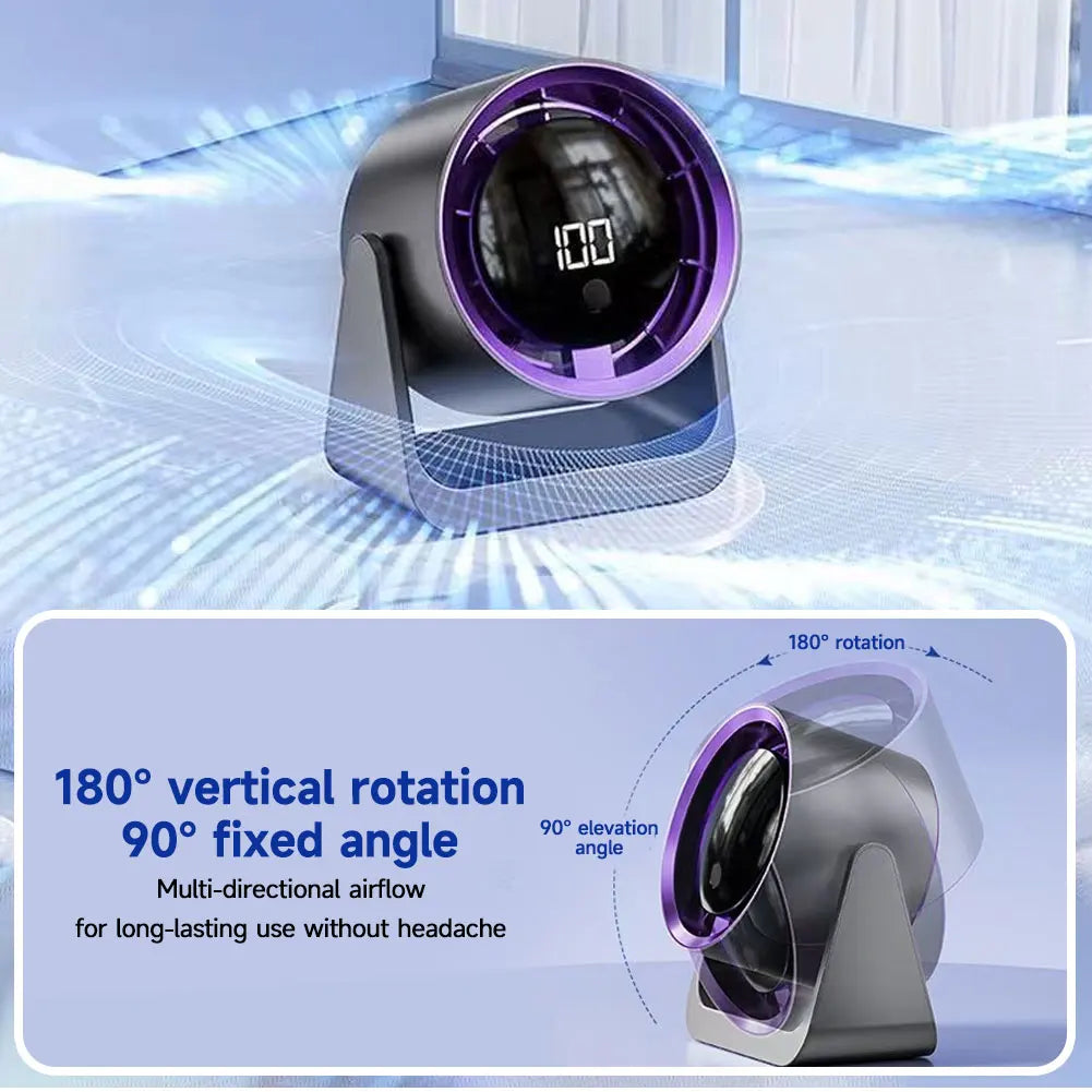 Desktop Fan Low-noise and Silent 100-speed Adjustable LED Display, Large-capacity Mini Desktop Wall-mounted Fan 1800mah