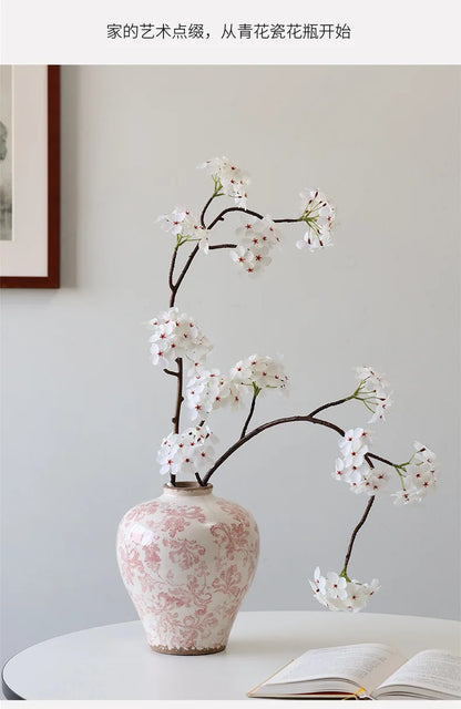 Blue and White Porcelain Vase Flower Vase Chinese-style Retro Porcelain Jars Ceramic Pot Flowerpot Home Decoration Accessories