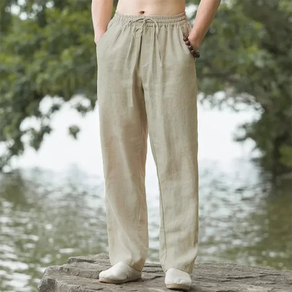 2025 New Men's Cotton Linen Pants Male Autumn New Breathable Solid Color Linen Trousers Fitness Streetwear S-3XL-5XL