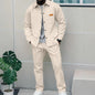 2026 Men's New Style Waffle Plain Color Collar Button-Down Pockets Long-Sleeved Pants Casual Jacket Set