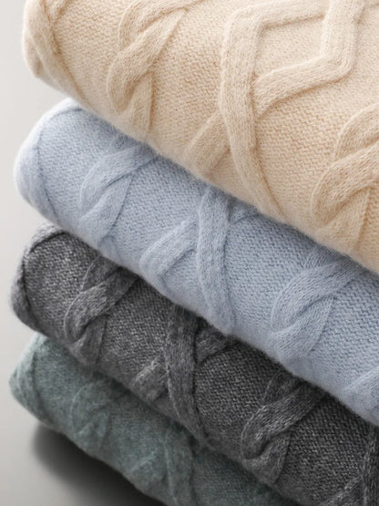 100% Merino Wool Men's Round Neck Thickened Autumn Winter Warm Casual Fashionable Knitted Sweater