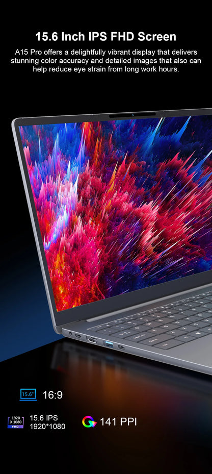Ninkear A15 Pro Laptop 15.6 Inch FHD IPS AMD Ryzen 5 5500U 16GB RAM 512GB SSD Metal Notebook Fingerprint Unlock Backlit Keyboard WiFi 6 USB-C PD 65W Fast Charge Windows 11 Portable Computer EU Plug