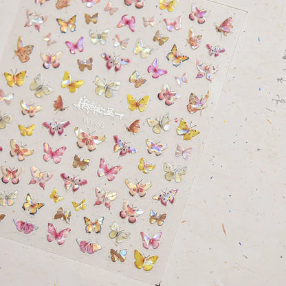 Shiny Jelly Butterfly Charming Golden Gradient Bowknot 5D Self Adhesive Nail Art Sticker Flower Petal Rhinestone Manicure Decals