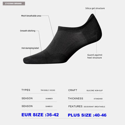 10Pairs Bamboo Socks Thin Summer Men's Invisible Socks Absorbent Deodorant Harajuku Bamboo Fiber Mesh Short Sock Black Plus Size