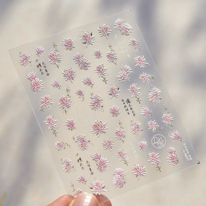 White Flower Petal Cherry Blossom Peach Blossom Falling Petal Floral Gradient 5D Self Adhesive Nail Art Sticker Manicure Decals