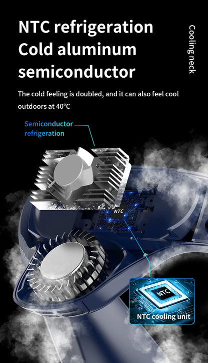 New Portable Neck Fan 5200mAh Neck Air Conditioner Rechargeable Semiconductor Cooling Fan Outdoor Personal Fan Wearable Cooler