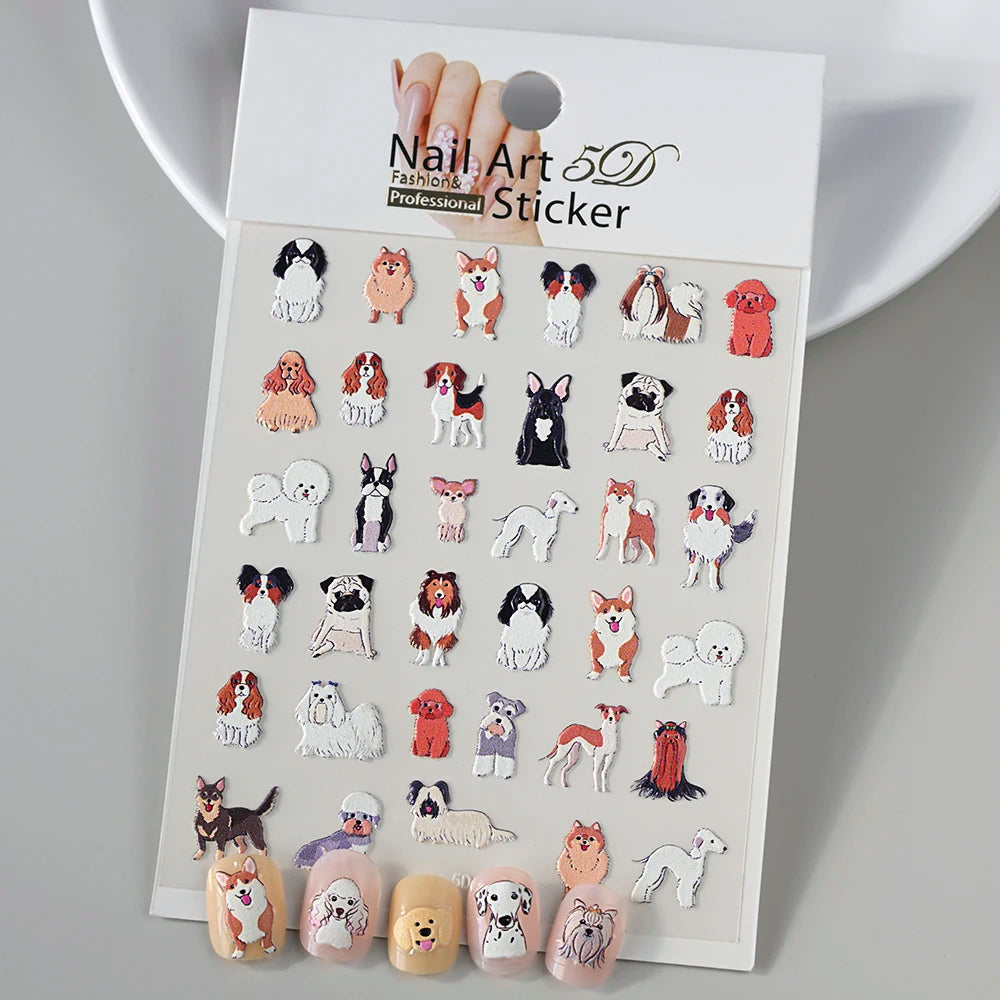 1PC 5D Macaron Flower/Fruit Nail Charms Sticker Embossed Bear/Rabbit/Letter Nails Slider Decals Summer Adhesive Manicure Decor&Y